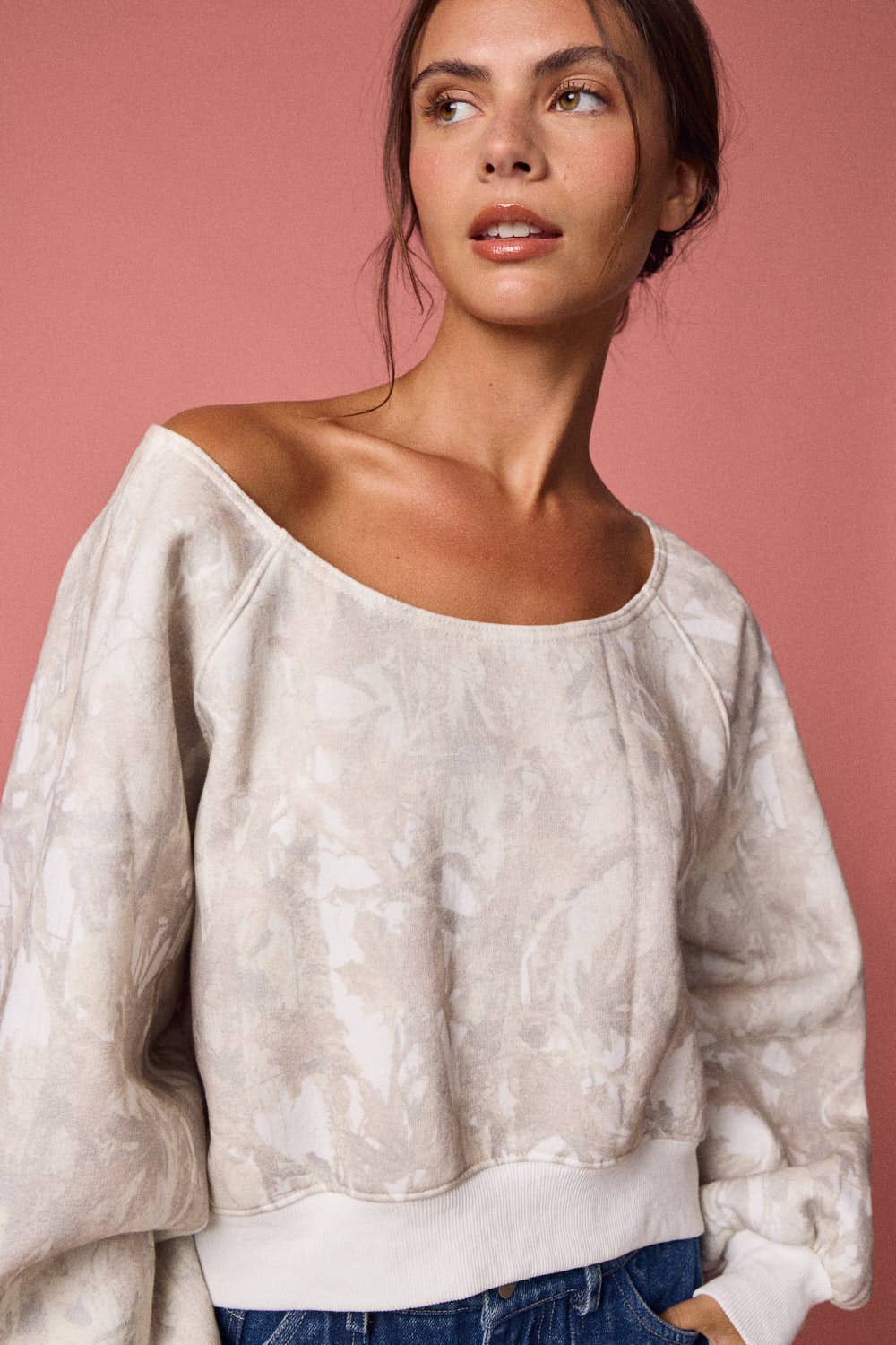 Indy Off Shoulder Camo Crew