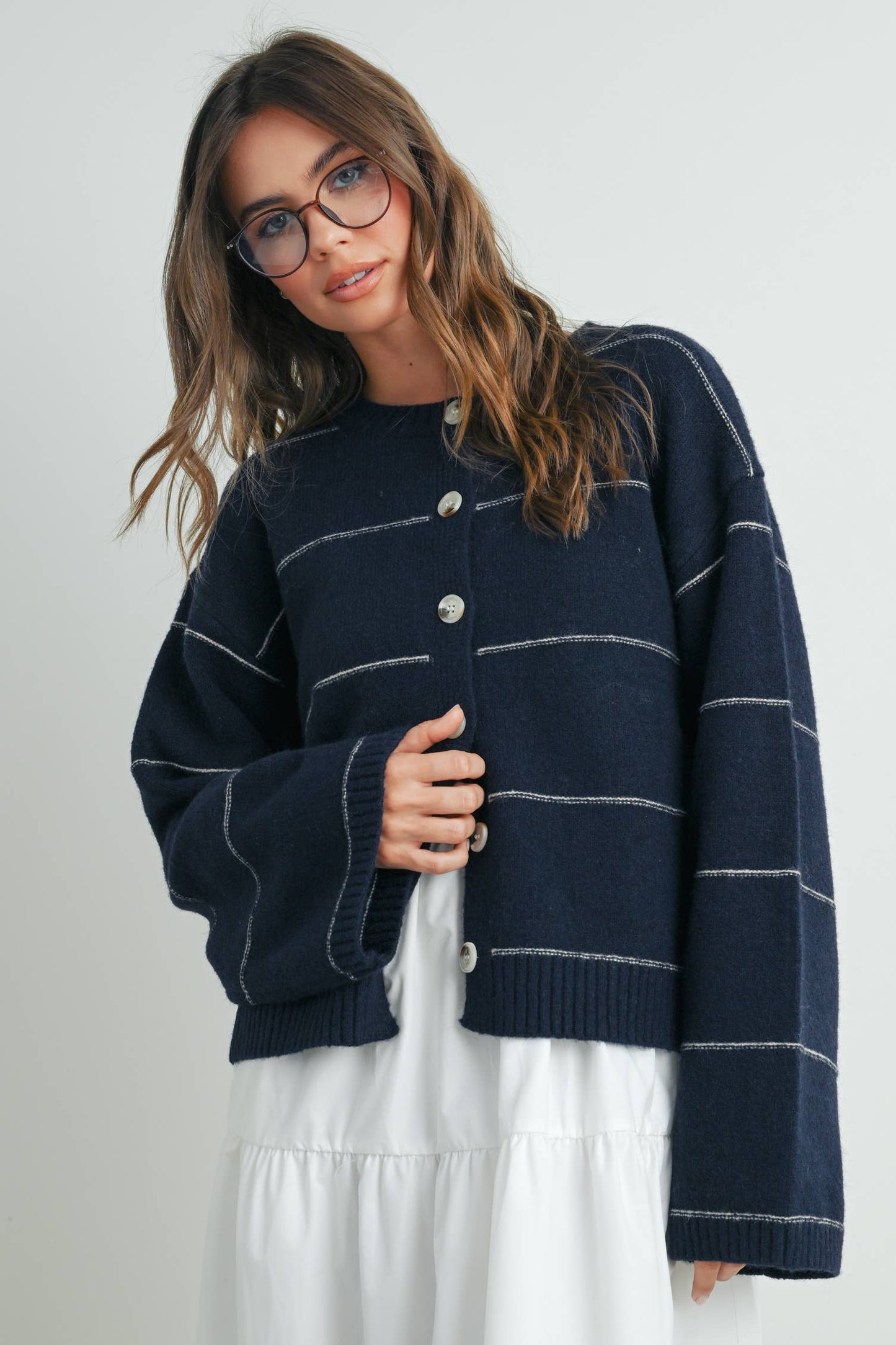 Lola Button Front Striped Cardigan