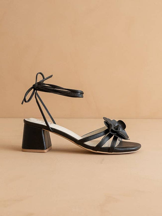 The Roseville Black | Strappy Lace-Up Rose Heel