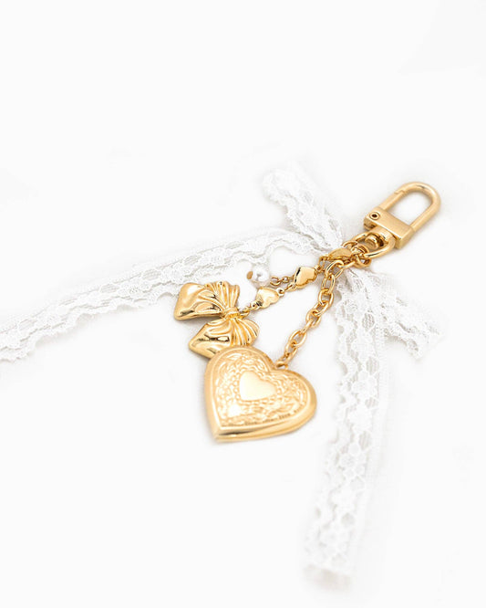 Lillie Lace Bow Heart Locket Bag Charm