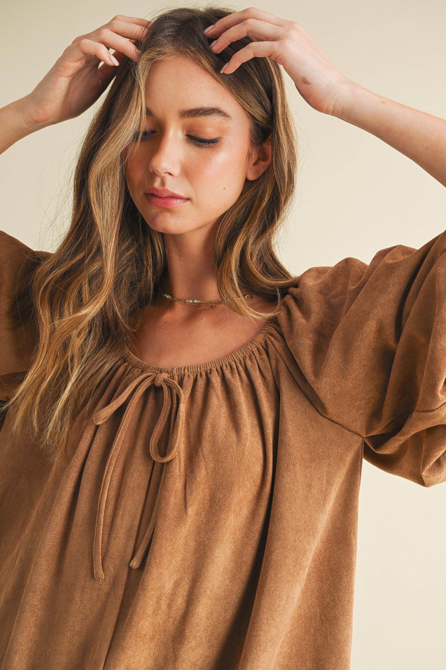 Ginny Suede Puff Sleeve Romper