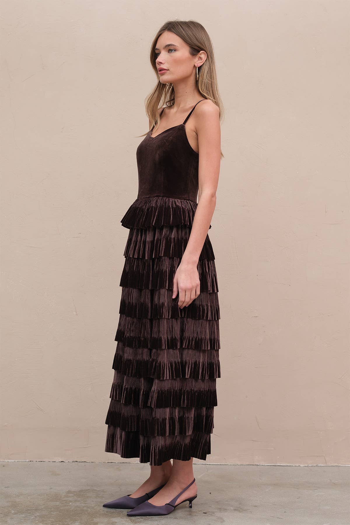 Ethel Velvet Pleated Tier Dress