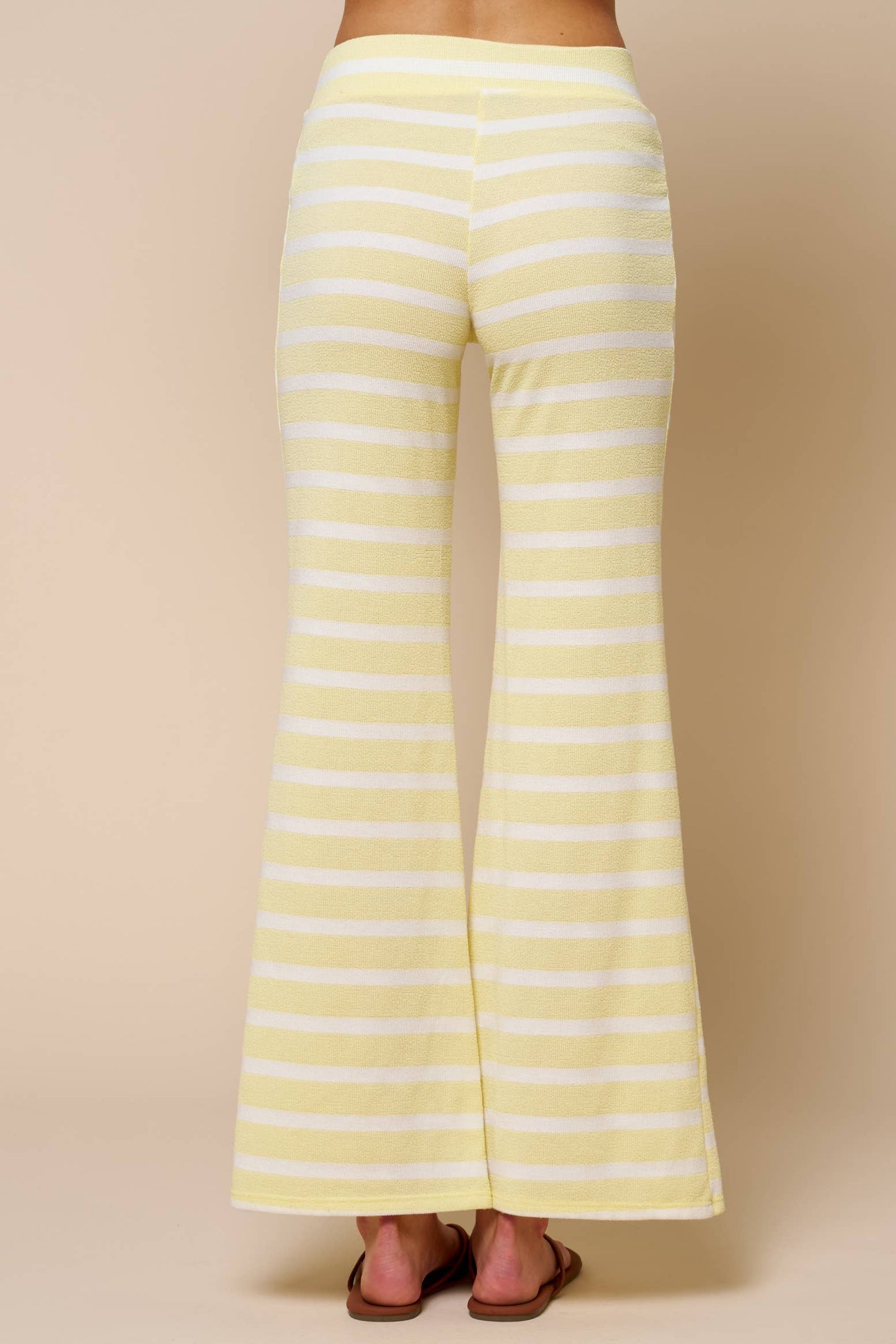 Lemon Striped High-Waisted Flare Pants