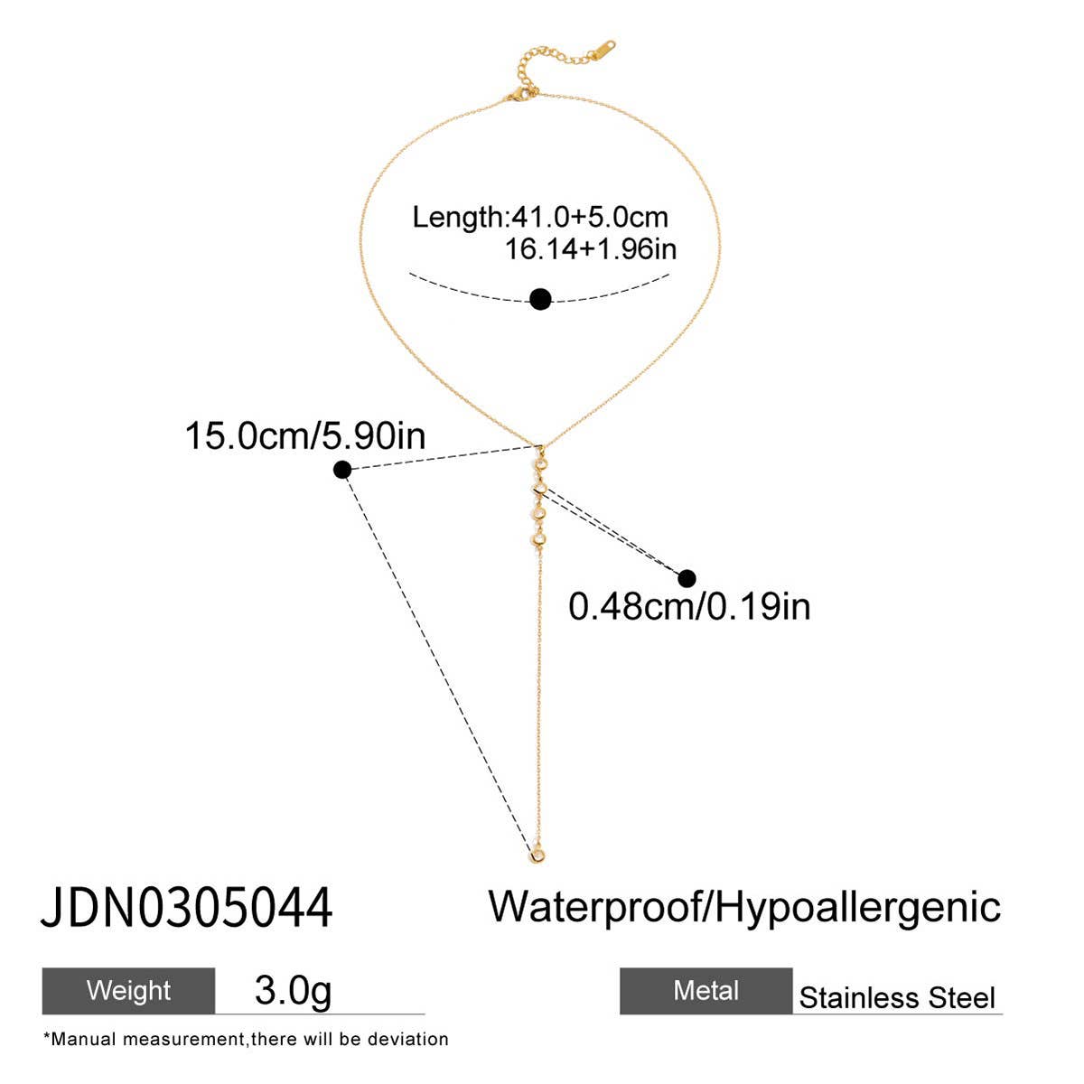 Zircon Lariat Necklace | Waterproof Jewelry