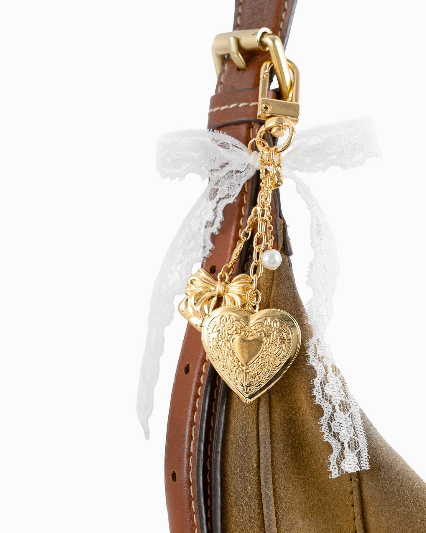 Lillie Lace Bow Heart Locket Bag Charm