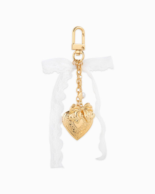 Lillie Lace Bow Heart Locket Bag Charm