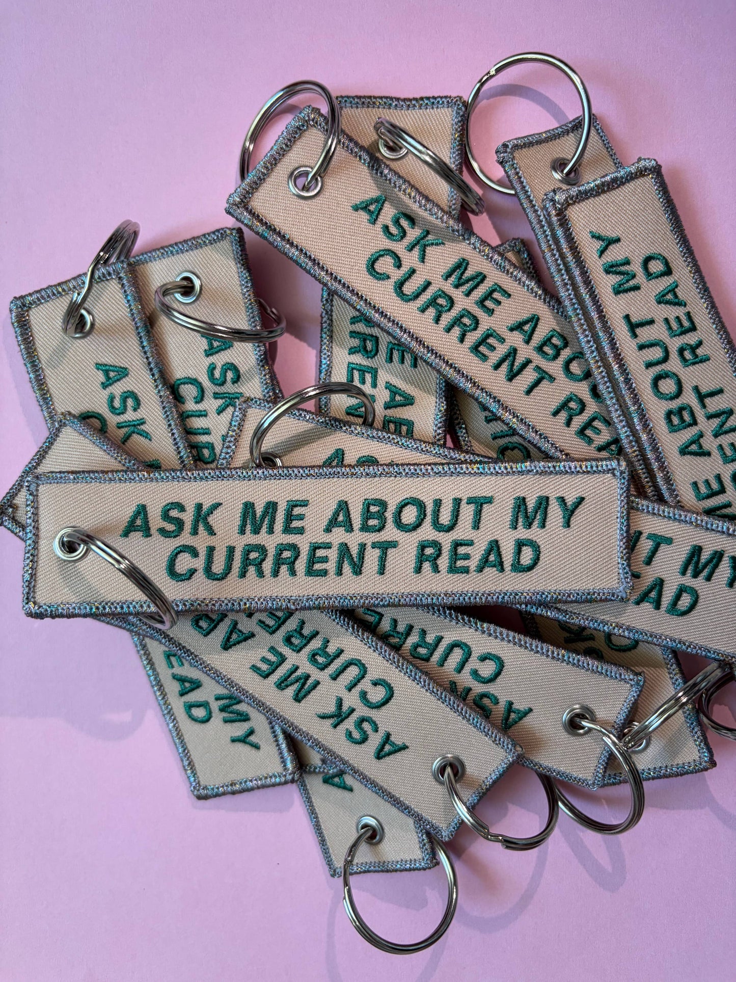Ask Me About My Current Read Keychain