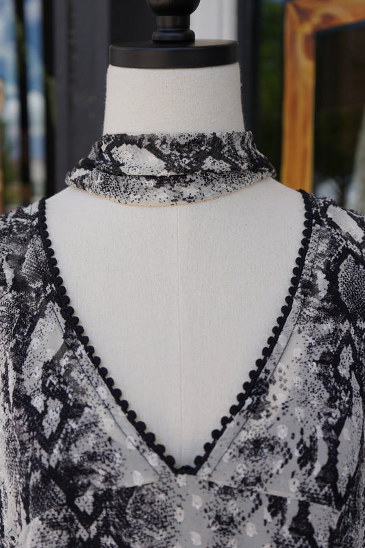 Caroline Snake Print Maxi Dress with Scarf