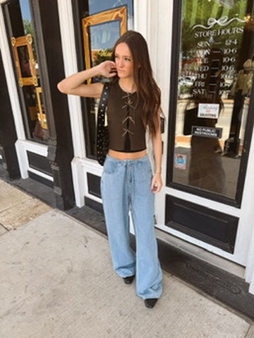 Lana Straight Wide Leg Drawstring Jeans