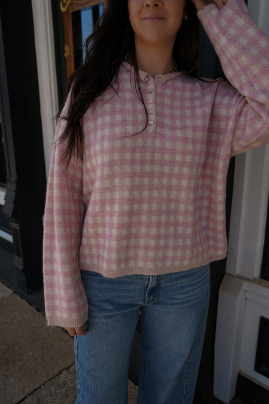 Maddie Gingham Henley Sweater
