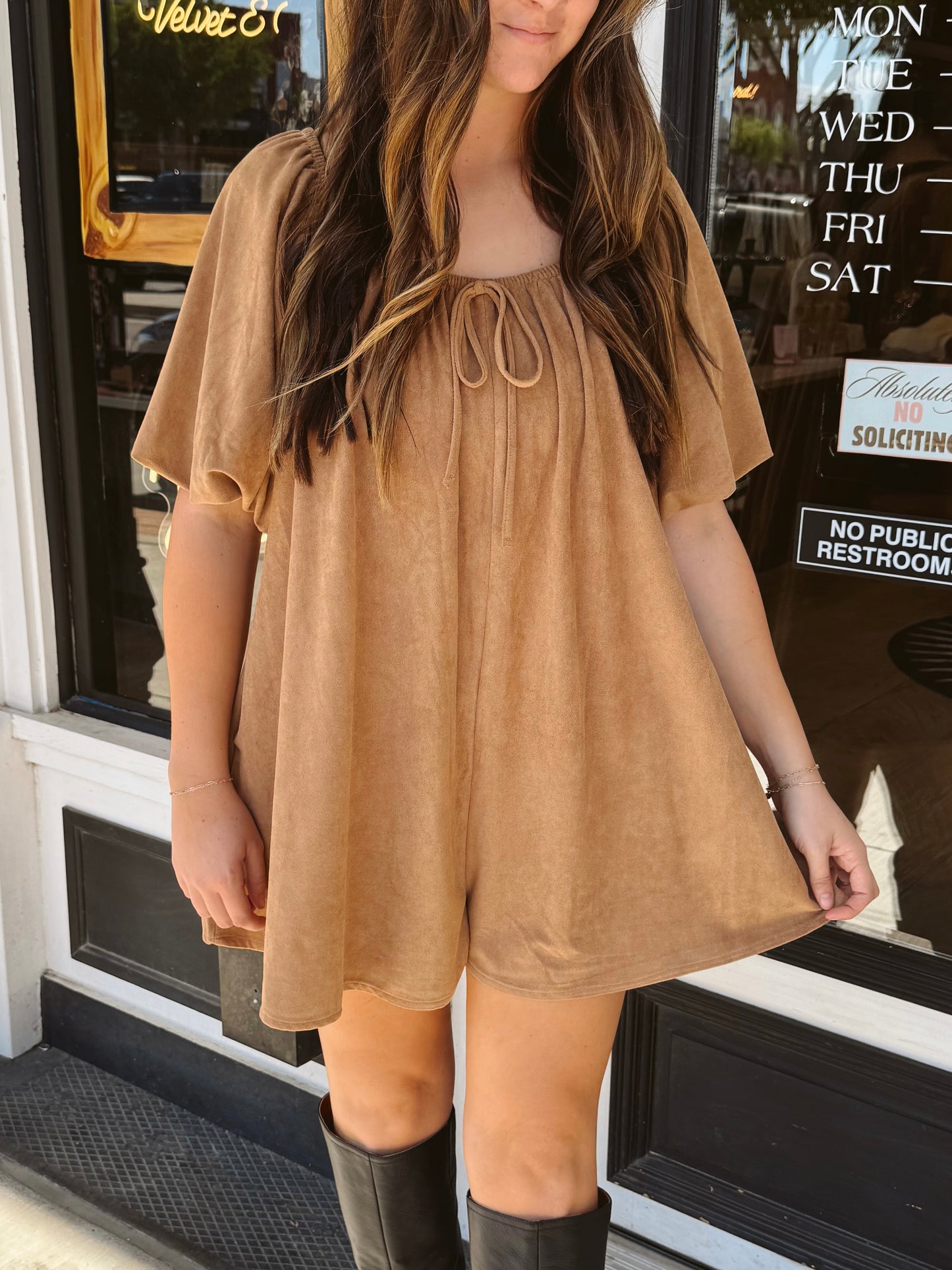 Ginny Suede Puff Sleeve Romper