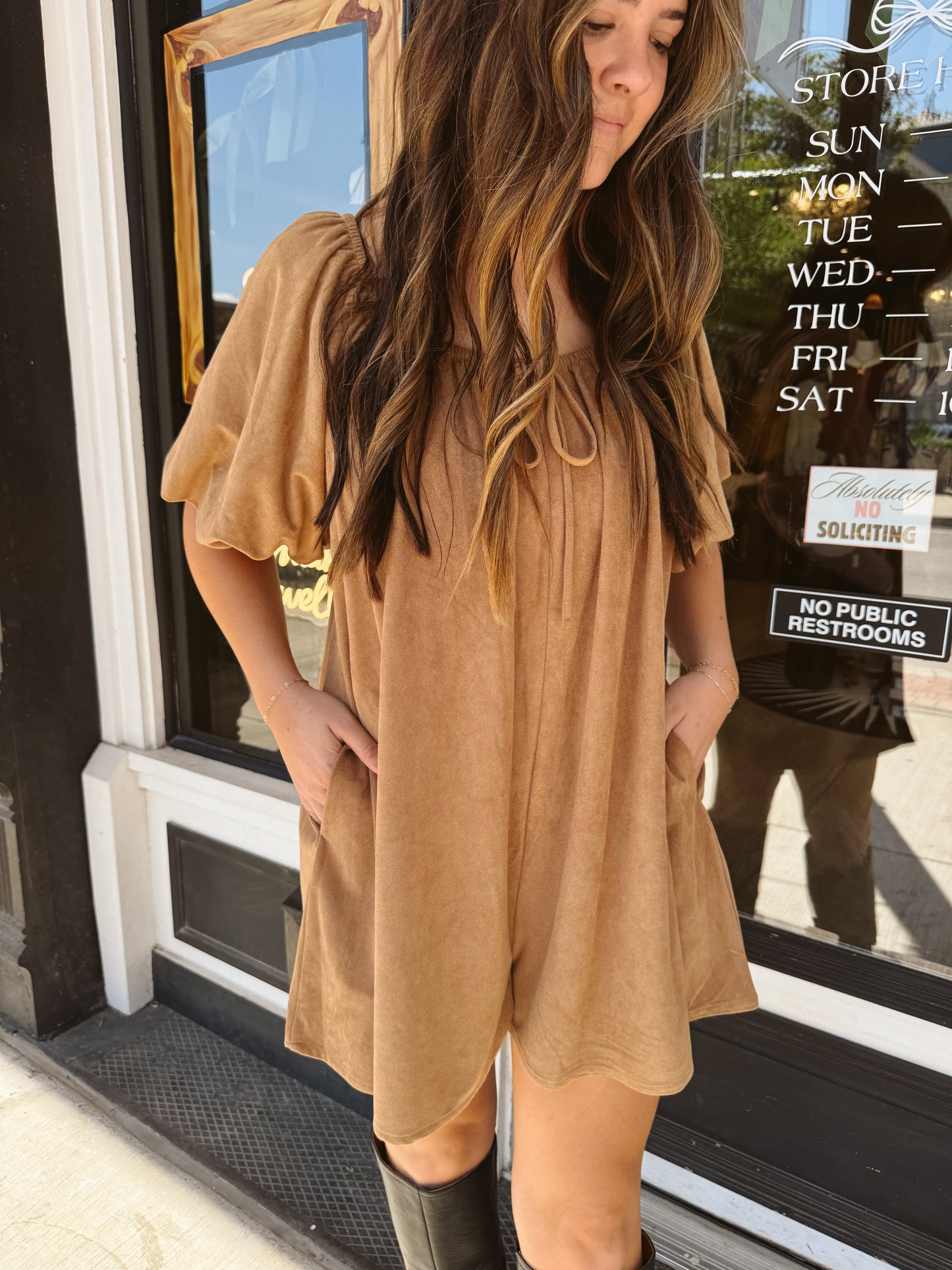 Ginny Suede Puff Sleeve Romper