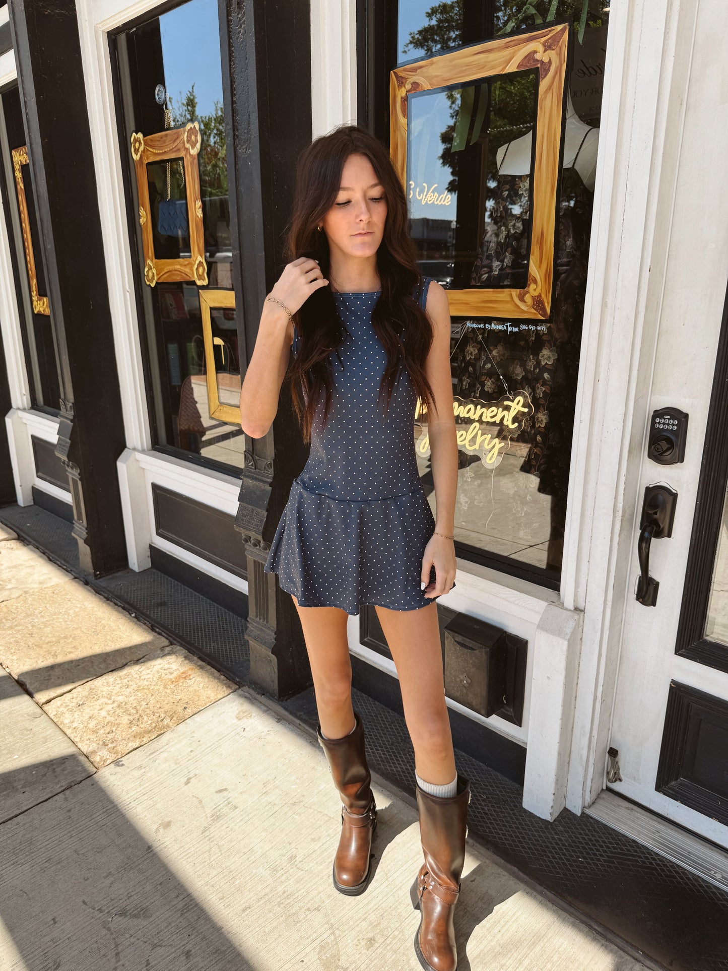 Lin Polka Dot Drop Waist Mini Dress