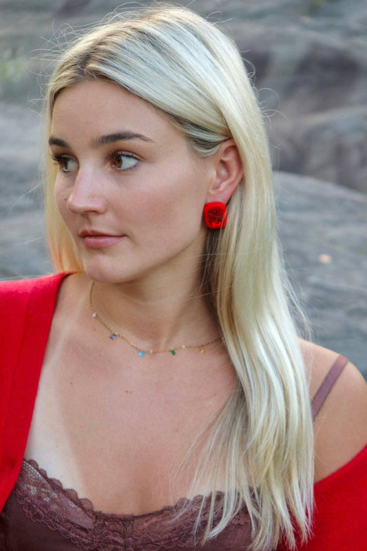 Eva Statement Earring - Red Rectangle