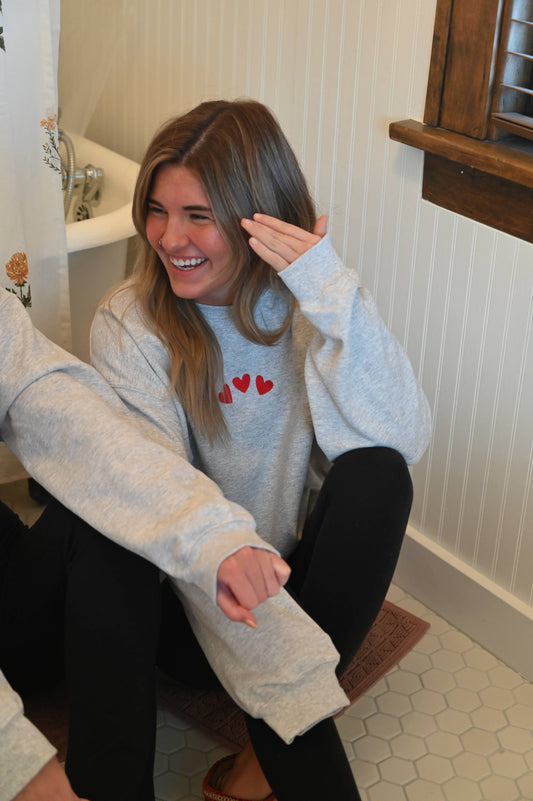 Triple Hearts Embroidered Crewneck