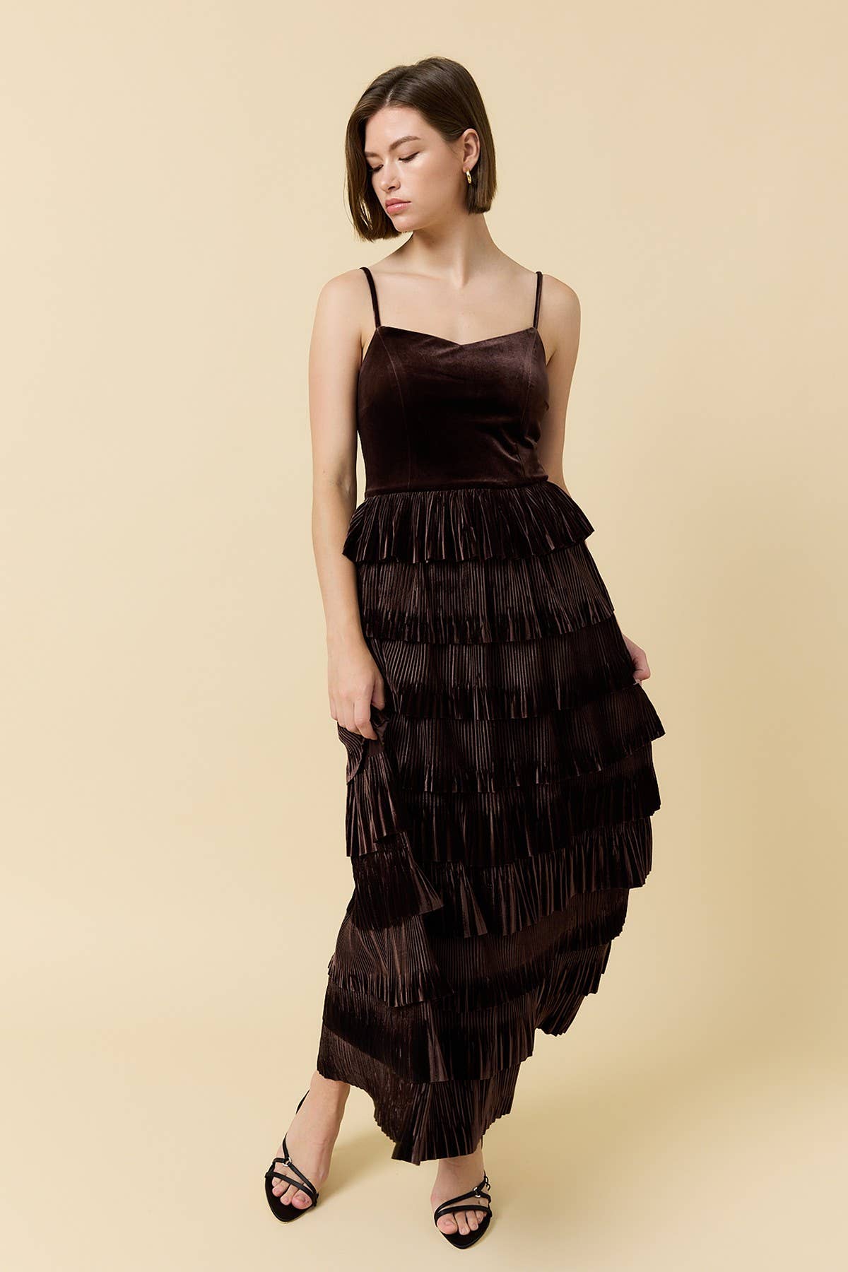 Ethel Velvet Pleated Tier Dress