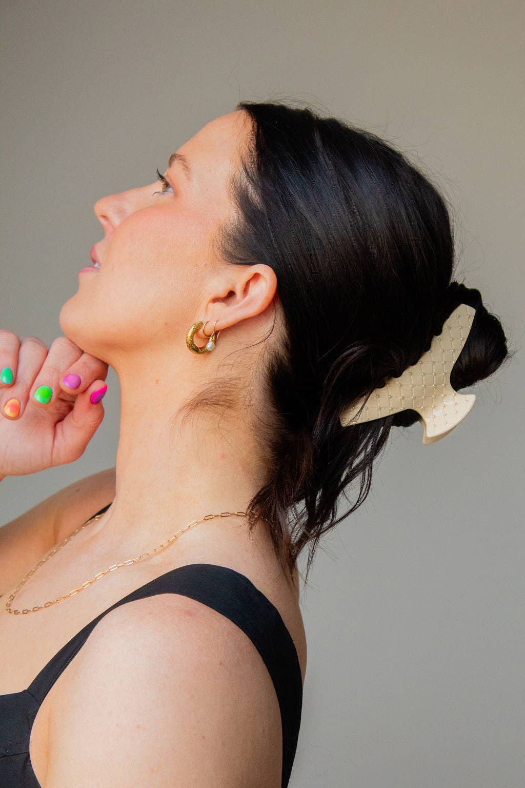 Pearl Studded Champagne Claw Clip