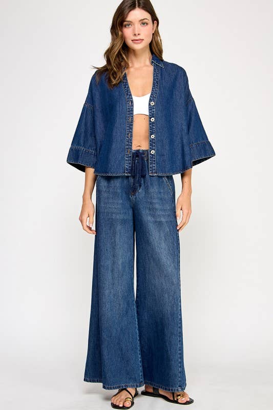 Angie Denim Wide Sleeve Shirt