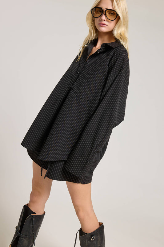 Gia Pinstripe Button Down Shirt and Shorts Set