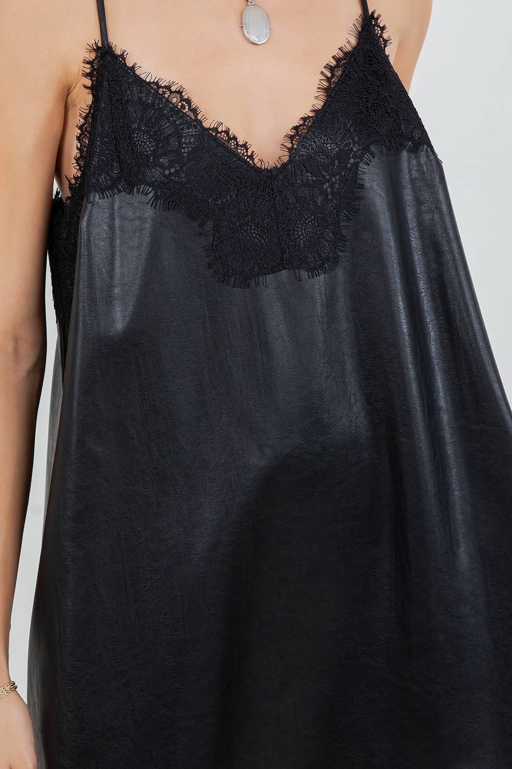 Kayda Structured Leather & Lace Mini Dress