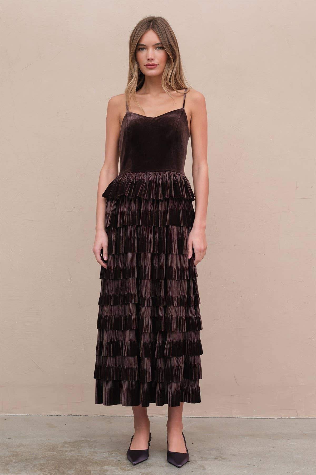 Ethel Velvet Pleated Tier Dress