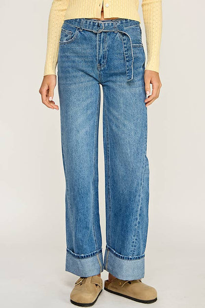 Wren Belted Cuffed Wide Leg Jeans