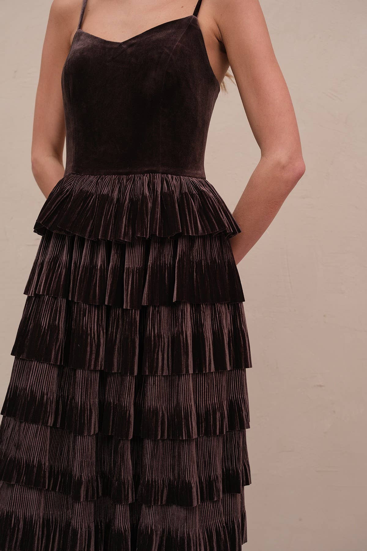 Ethel Velvet Pleated Tier Dress