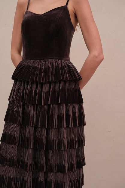 Ethel Velvet Pleated Tier Dress