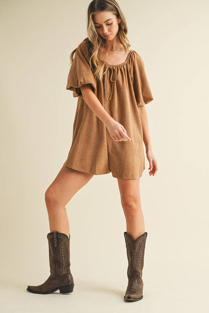 Ginny Suede Puff Sleeve Romper