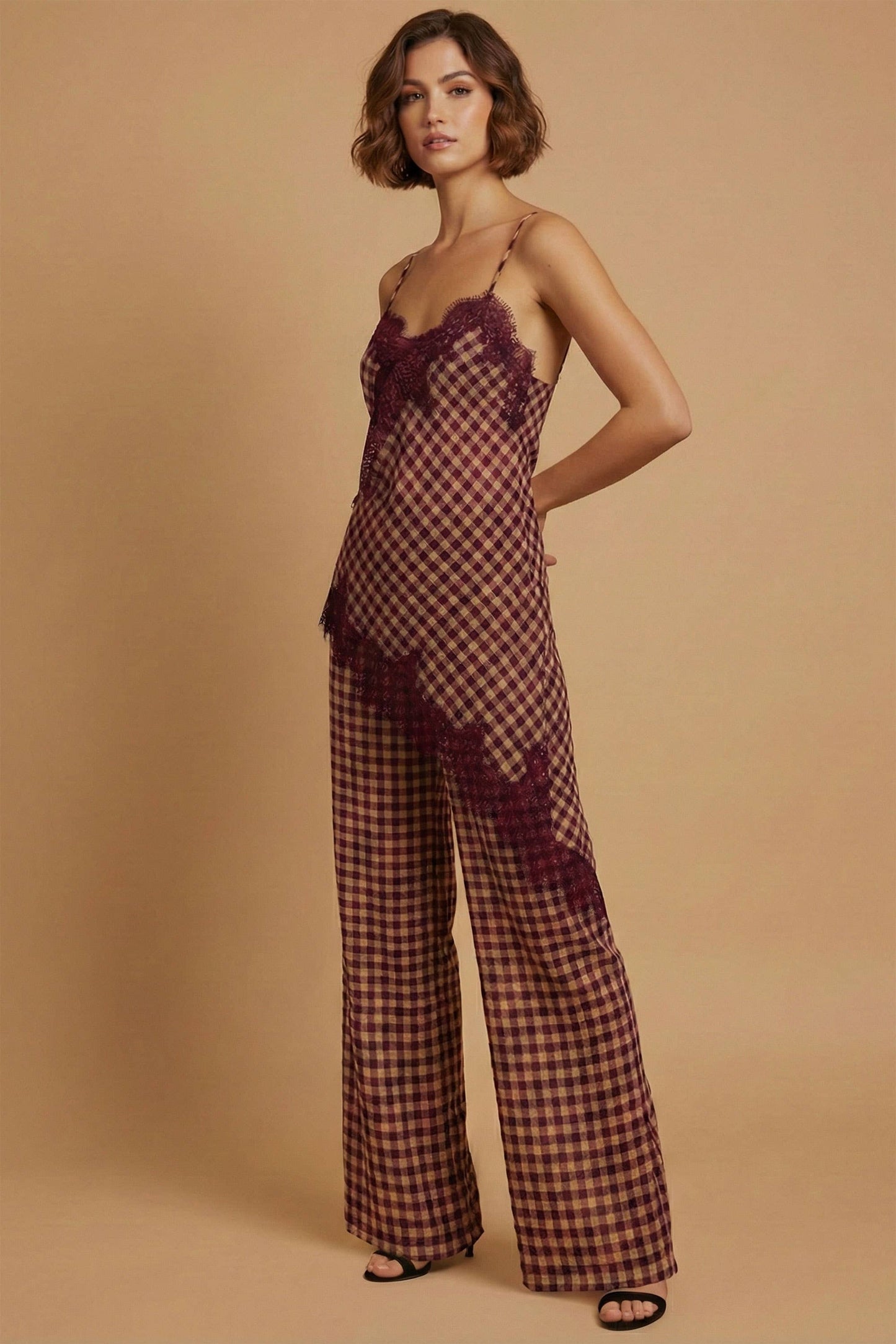 Kendall Gingham Lace Trim Set