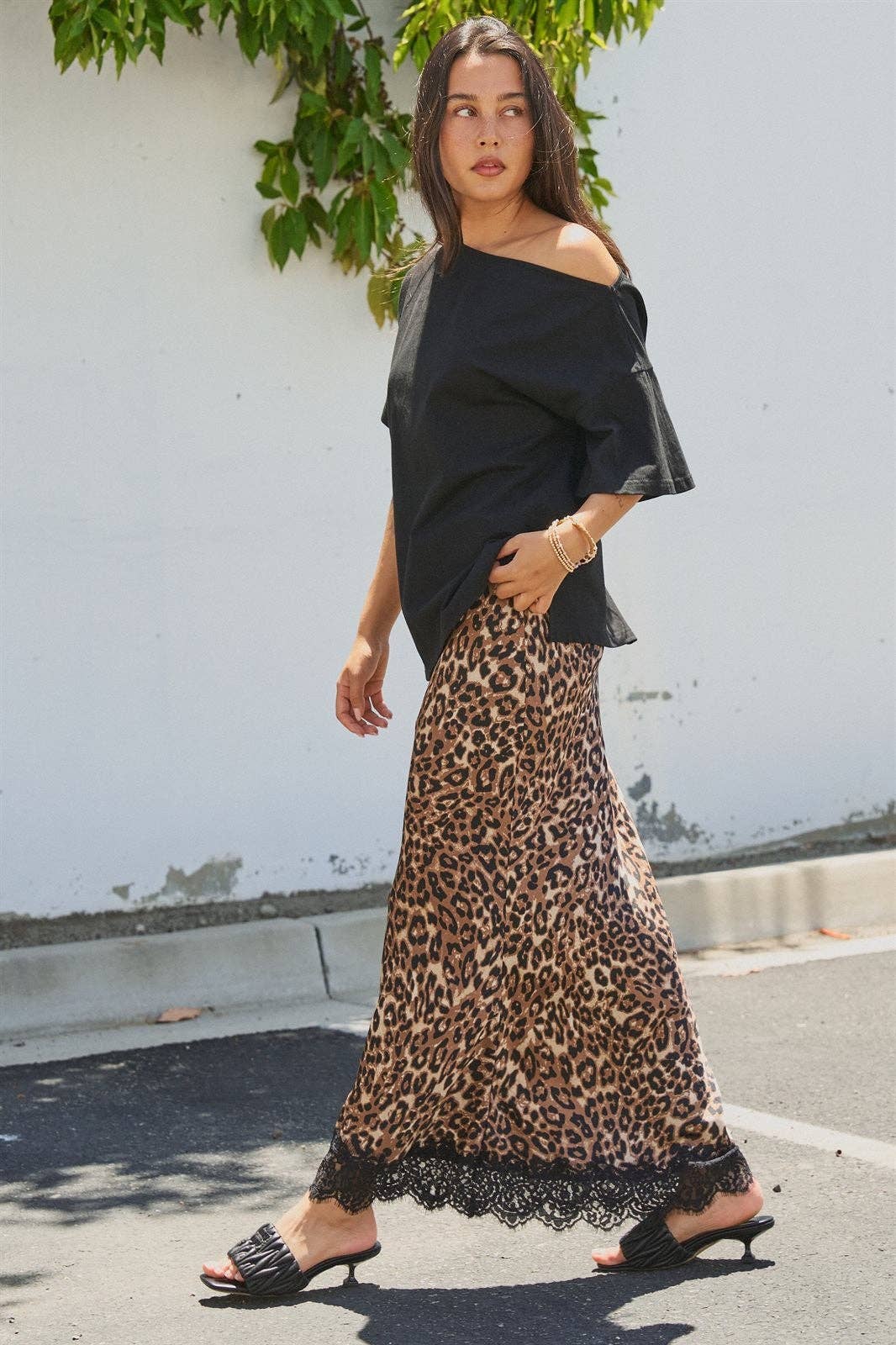 Bri Leopard Print Satin Maxi Skirt