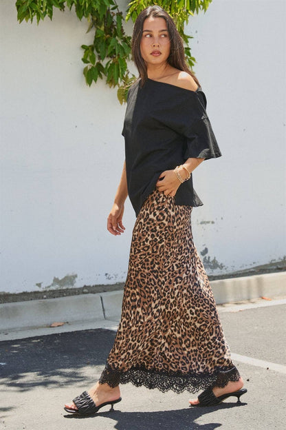 Bri Leopard Print Satin Maxi Skirt