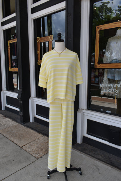 Lemon Striped High-Waisted Flare Pants