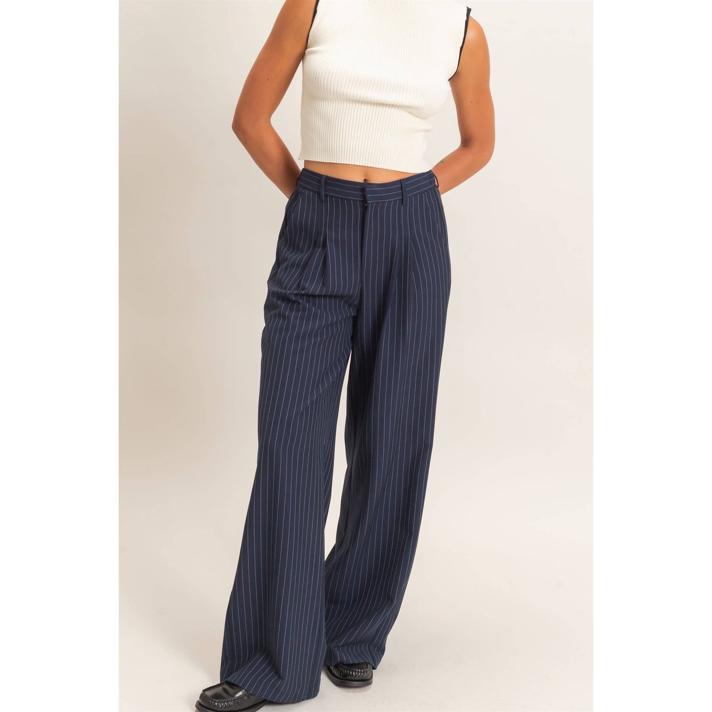 Tate Pinstripe Wide-Leg Trousers