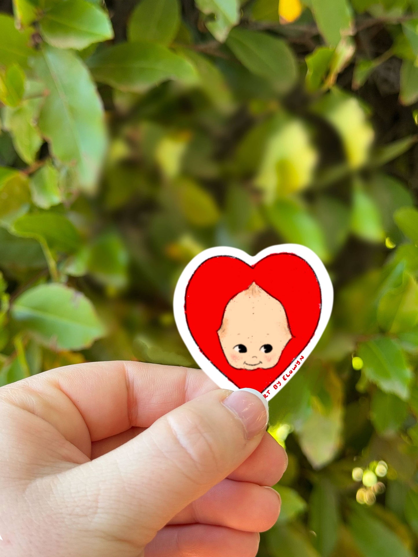 Red Heart Cupid Face Sticker