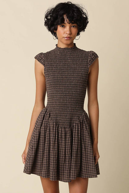 Angela Plaid Smocked Mini Dress