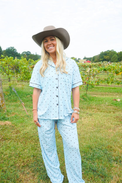 Blue & Brown Polka Dot |  Pajama Set