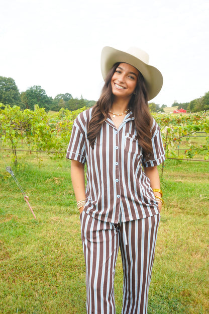 Chocolate & Baby Blue Stripes | Pajama Set