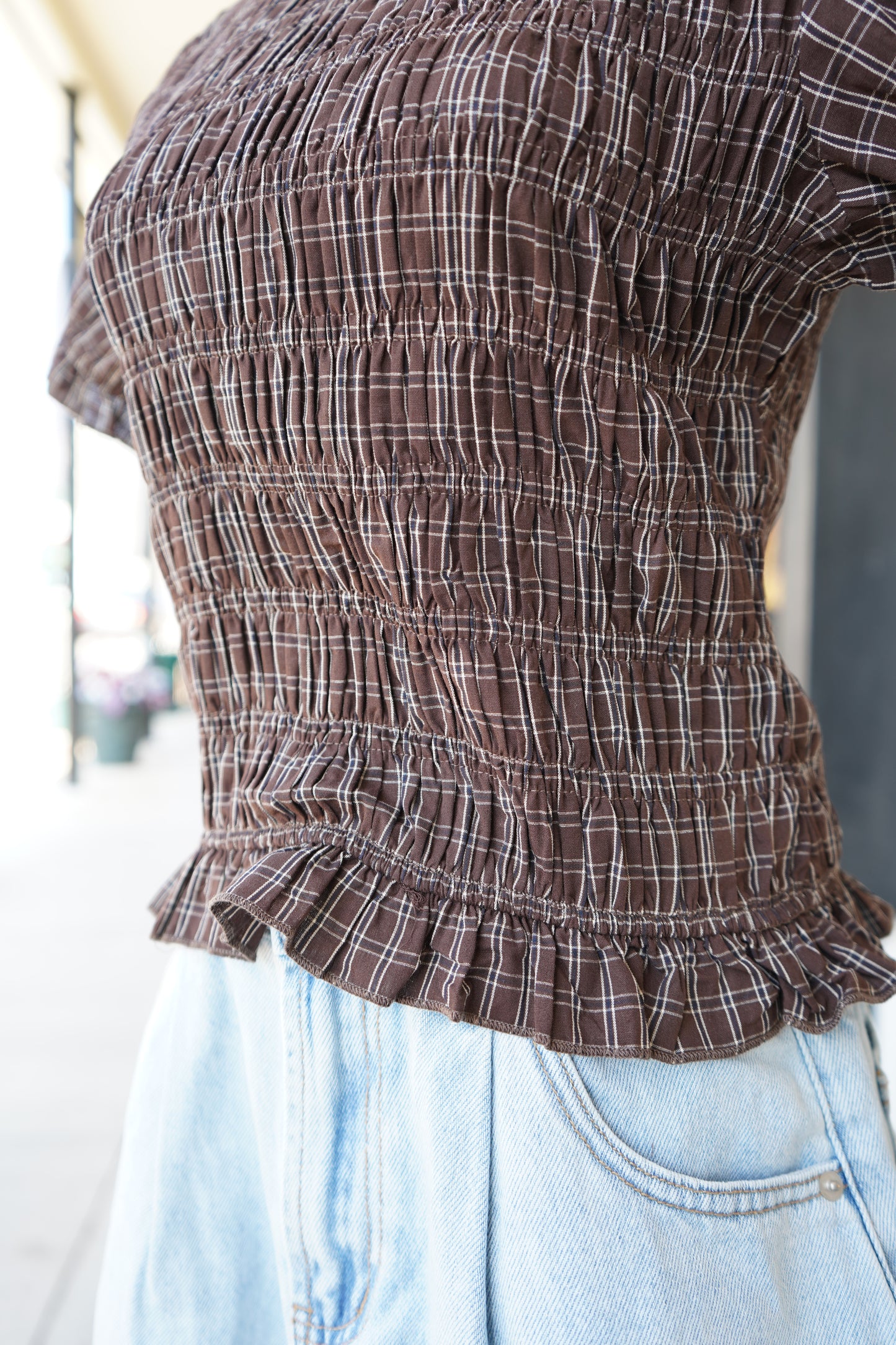 Dani Smocked Gingham Blouse