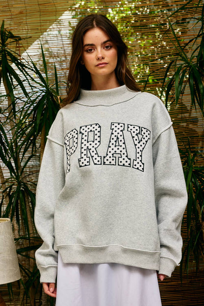 "PRAY" Polka Dot Mock Neck