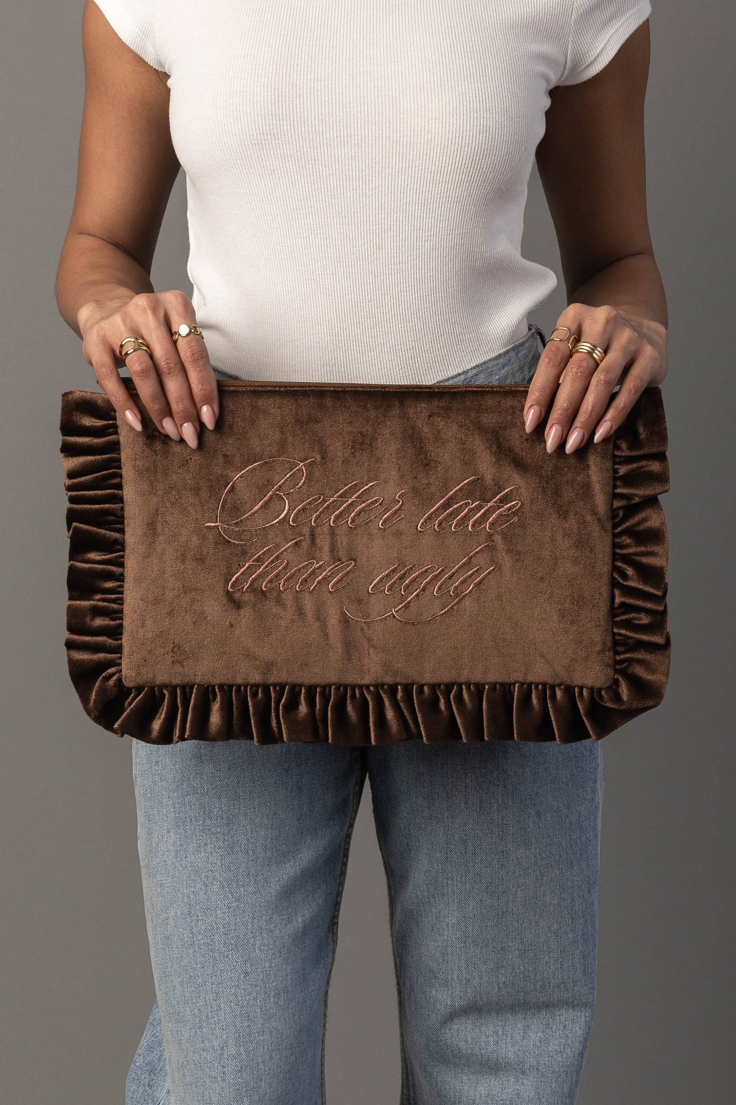 Velvet Ruffle Travel Pouch