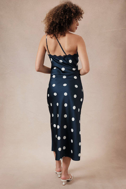 Dolly Asymmetrical Polka Dot Midi Dress