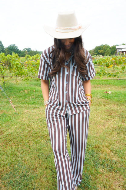 Chocolate & Baby Blue Stripes | Pajama Set