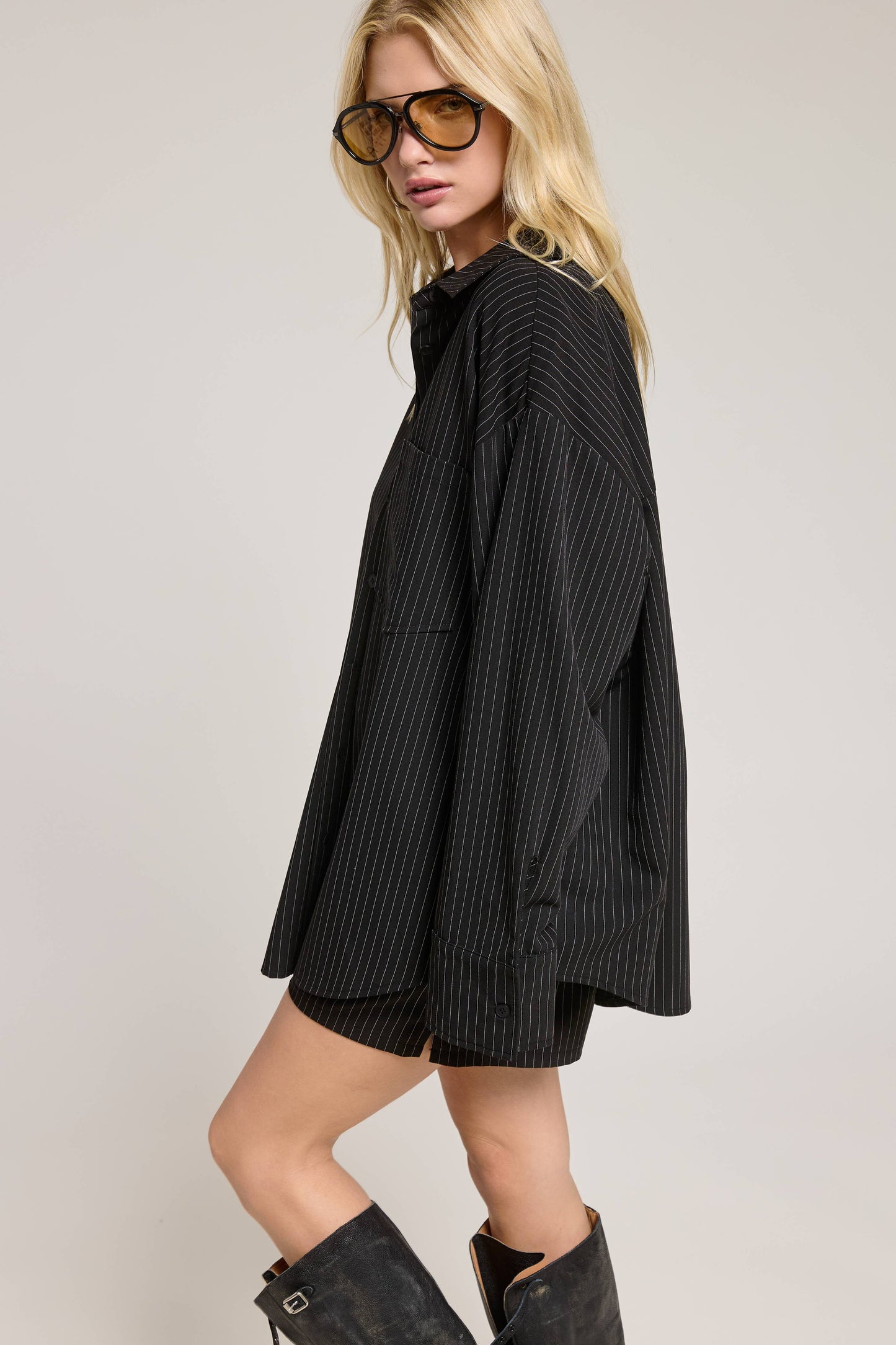 Gia Pinstripe Button Down Shirt and Shorts Set