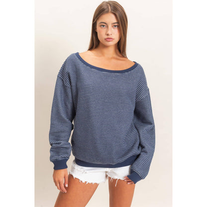 Hallie Striped Off The Shoulder Sweatshirt