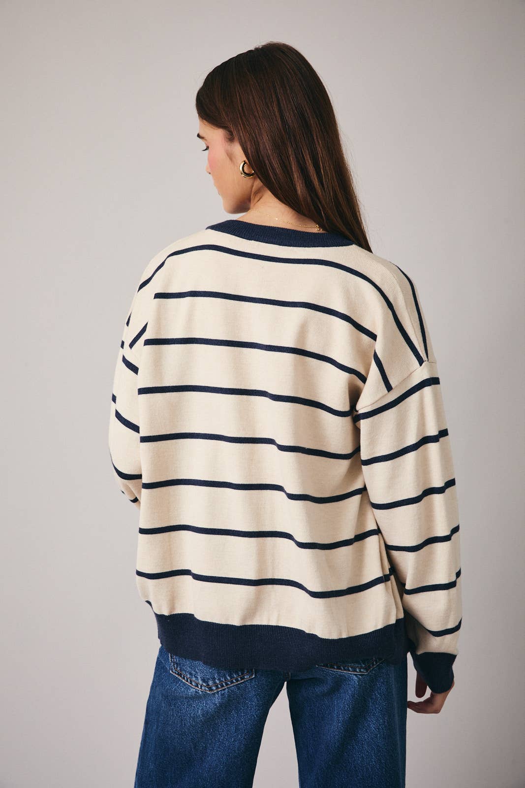 Whit Stripe Color Block Sweater