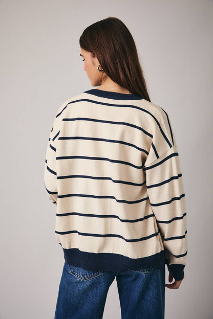 Whit Stripe Color Block Sweater