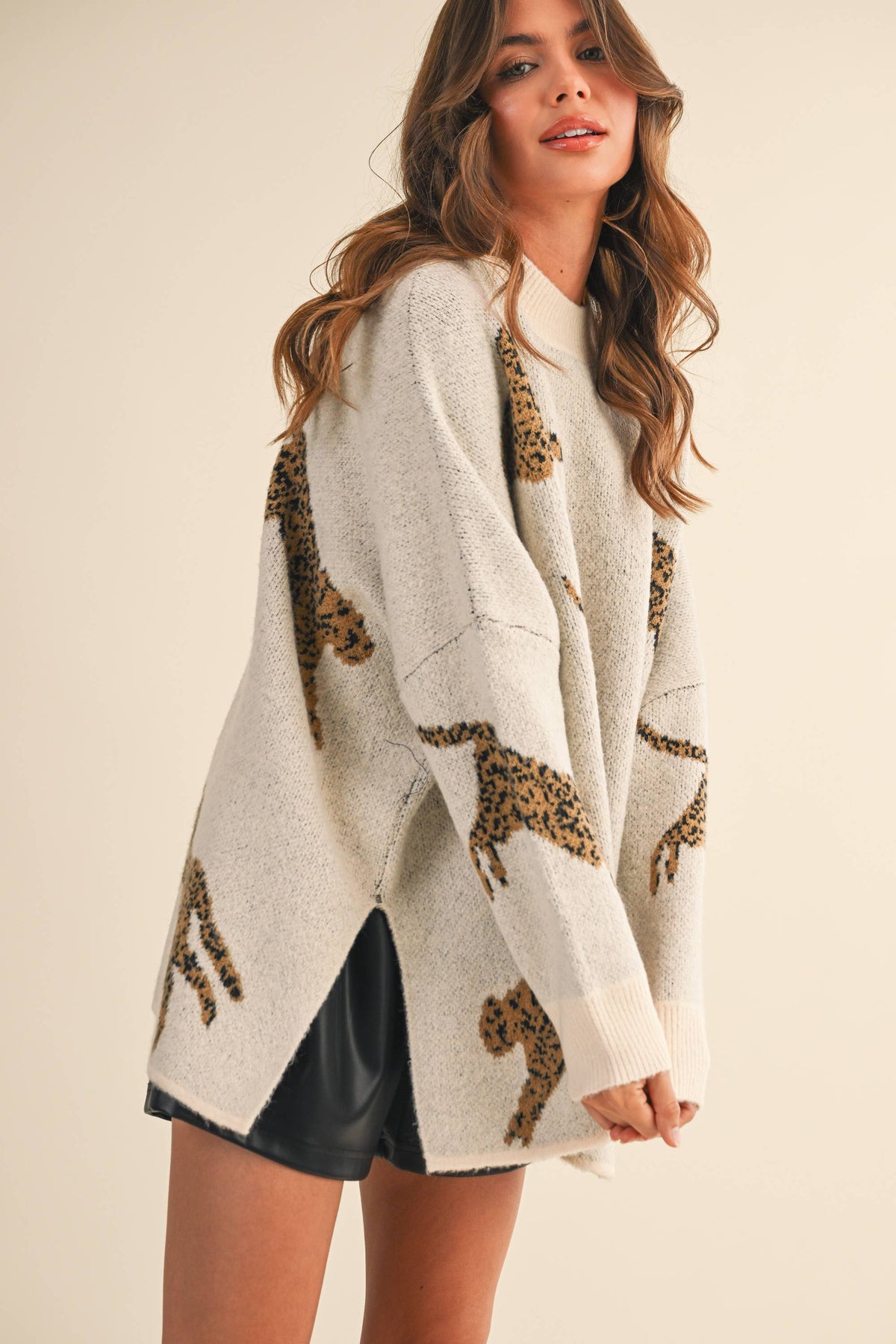 Hanna Cheetah Mockneck Sweater