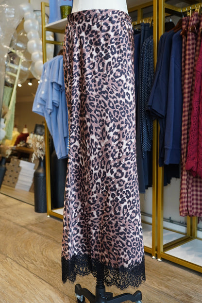 Bri Leopard Print Satin Maxi Skirt