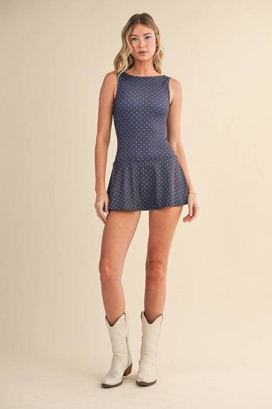 Lin Polka Dot Drop Waist Mini Dress